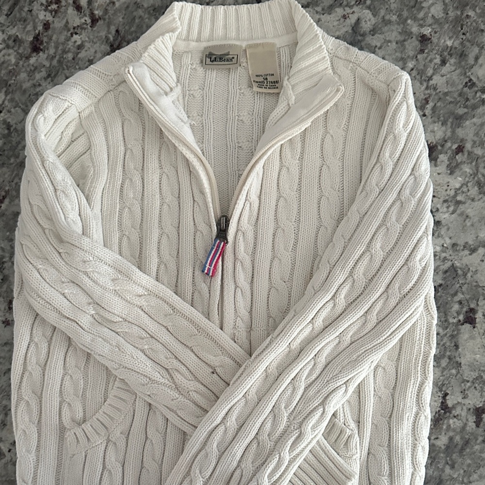 L.L. Bean kid’s  Ivory Zip-Up Cable Knit Sweater